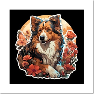 Collie  Dog Vintage Floral Posters and Art